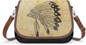 Native American Headdress Leather Crossbody Bag Strap Ladies Tote Purse Travel Shoulder Backpack for Men Women