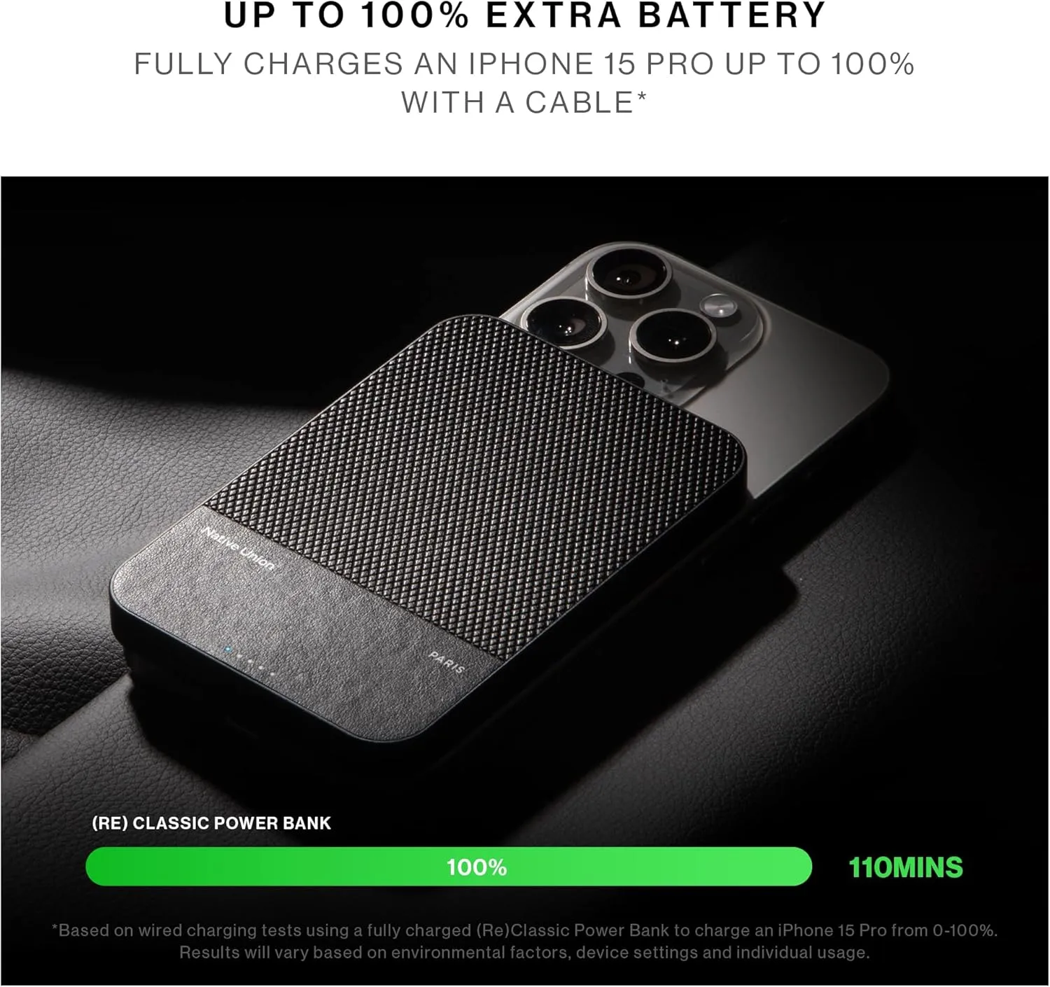 Native Union (Re)Classic Power Bank | Magnetic - MagSafe Compatible 5000mAh 15W Portable Charger - USB-C Cable Included - Compatible with iPhone 16, 16 Plus, 16 Pro, 16 Pro Max, AirPods & More (Black)