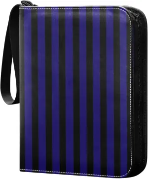 Navy Blue Black Stripes Card Binder 4 Pocket Trading Card Album Fits 400 Sports/Game Cards, PU Cover 3 Ring Card Collection with 50 Removable Sleeves