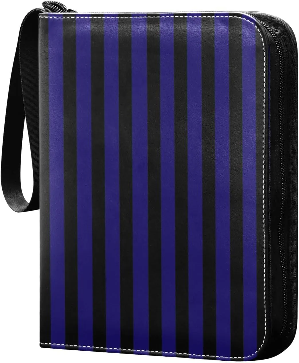 Navy Blue Black Stripes Card Binder 4 Pocket Trading Card Album Fits 400 Sports/Game Cards, PU Cover 3 Ring Card Collection with 50 Removable Sleeves