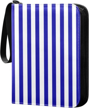 Navy Blue White Stripes Card Binder 4 Pocket Trading Card Album Fits 400 Sports/Game Cards, PU Cover 3 Ring Card Collection with 50 Removable Sleeves