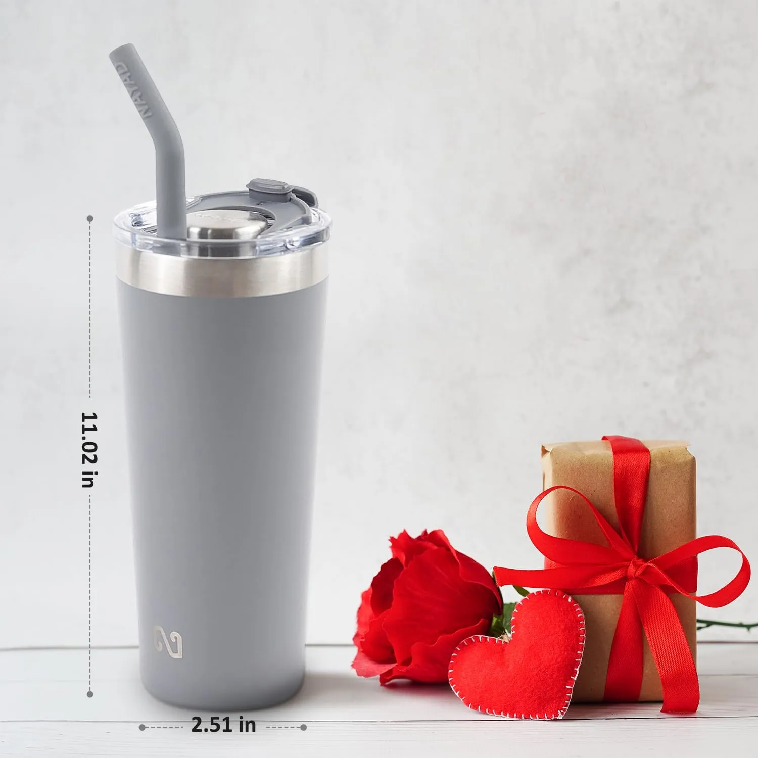 NAYAD 22oz Tumbler with Lid and Straw Travel Coffee Mug Insulated Stainless Steel Insulated Coffee Tumbler Fits Cup Holders For Cold and Hot, Grey