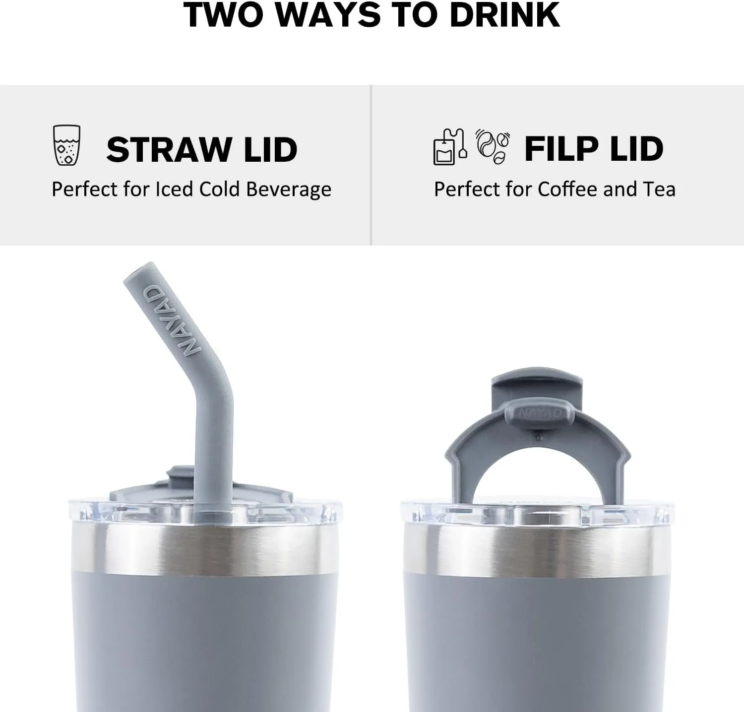NAYAD 22oz Tumbler with Lid and Straw Travel Coffee Mug Insulated Stainless Steel Insulated Coffee Tumbler Fits Cup Holders For Cold and Hot, Grey