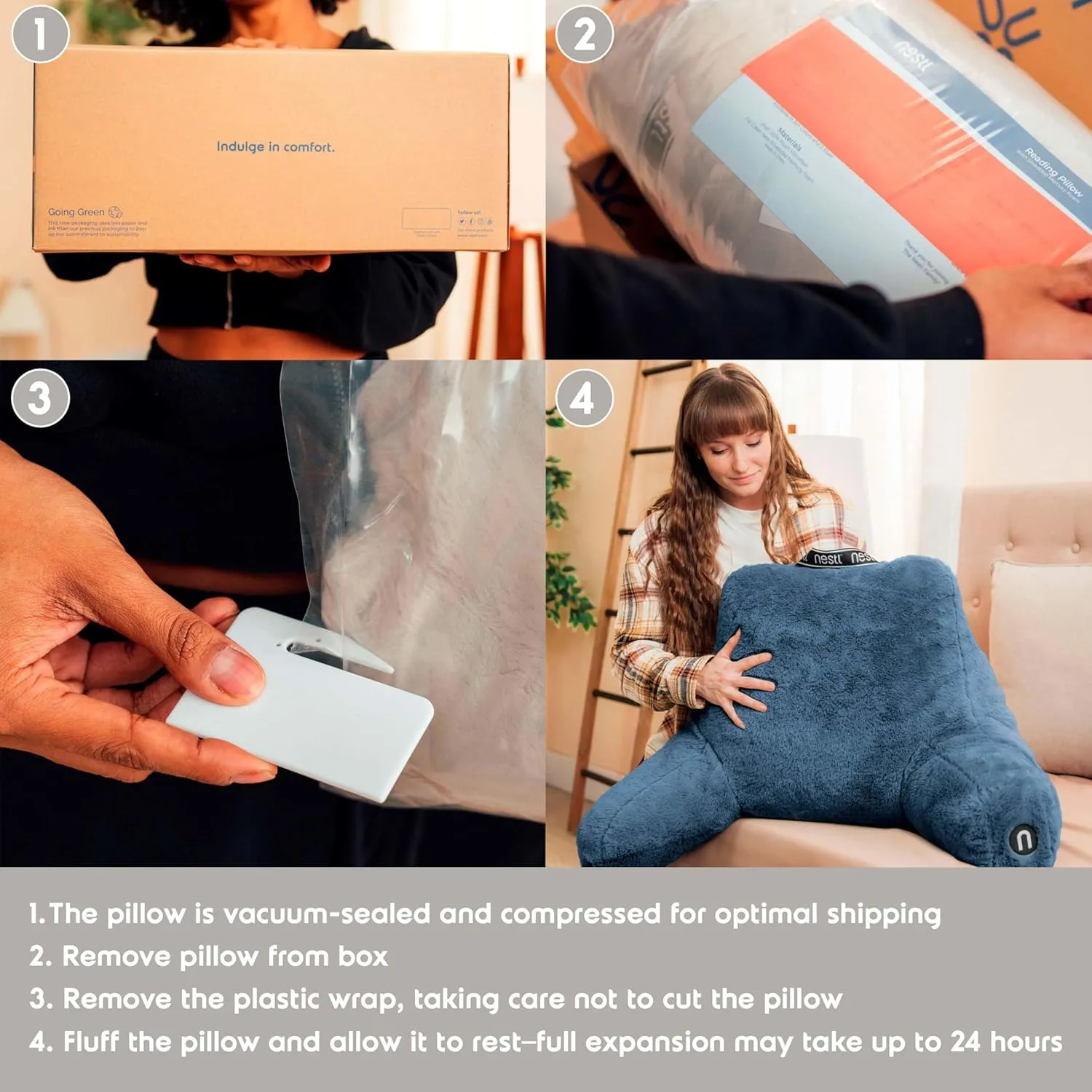 Nestl Fur Reading Pillow with Laptop Lap Desk, Stylish Back Pillow for Sitting Up, Lap Desk with Reading Pillows for Sitting in Bed Adult & Kids, Faux Fur Chair Pillow with Arms - Blue