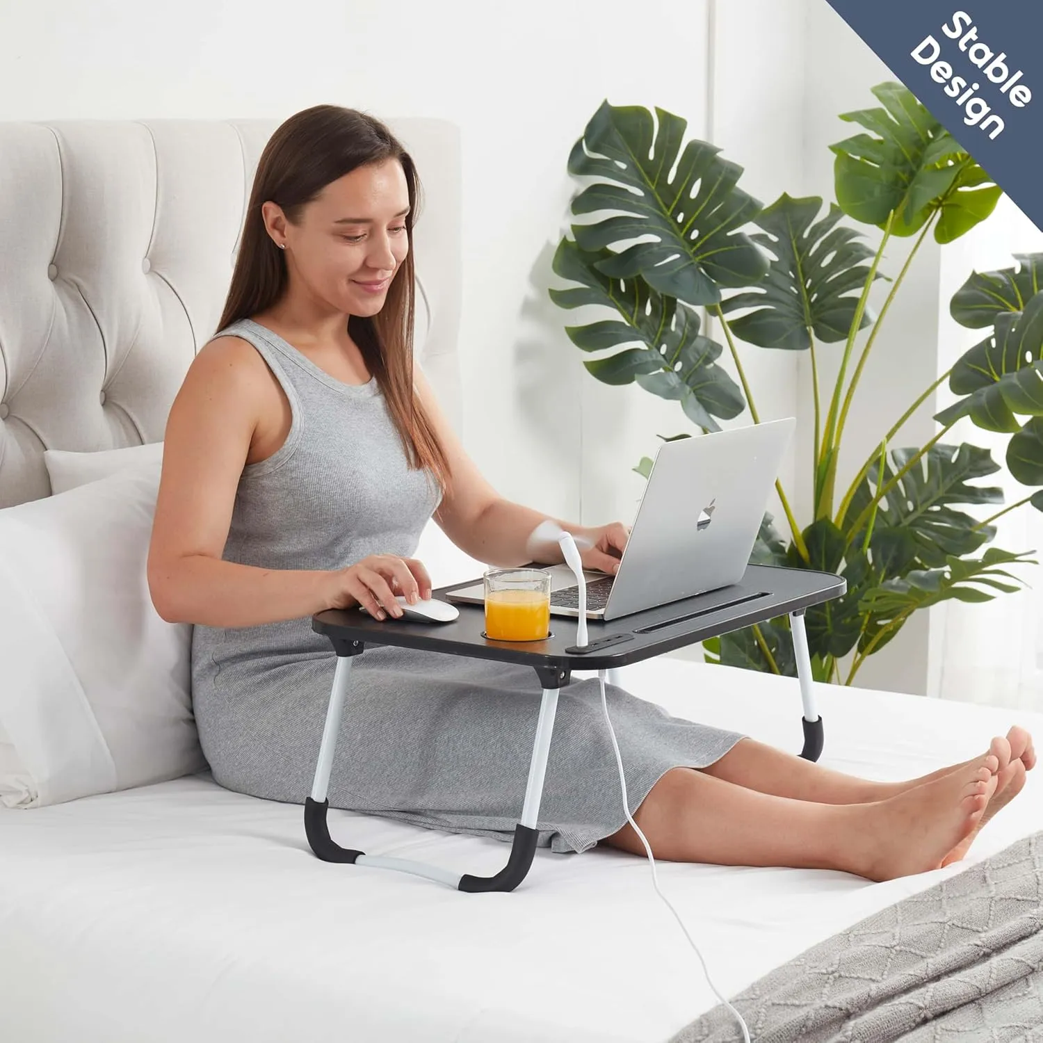 Nestl Fur Reading Pillow with Laptop Lap Desk, Stylish Back Pillow for Sitting Up, Lap Desk with Reading Pillows for Sitting in Bed Adult & Kids, Faux Fur Chair Pillow with Arms - Blue
