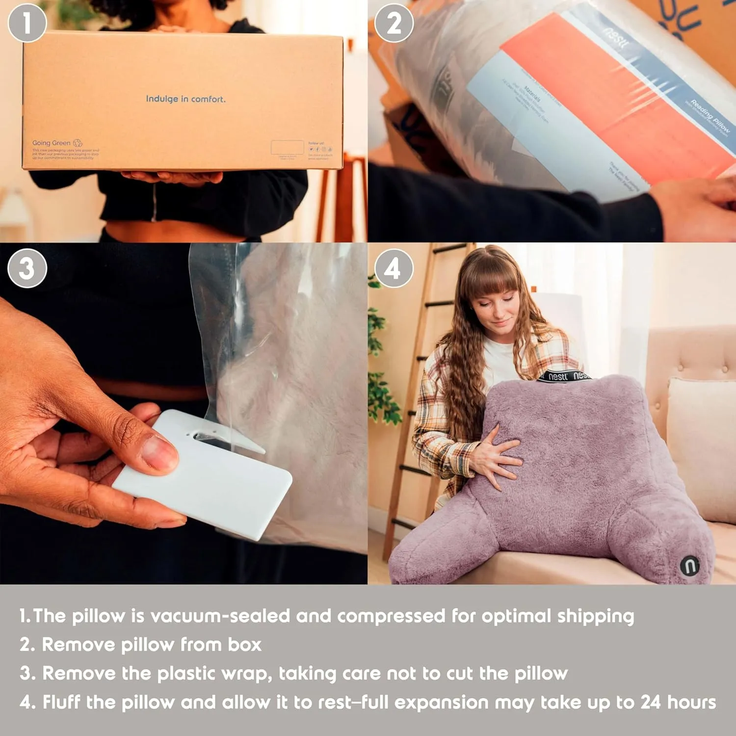 Nestl Fur Reading Pillow with Laptop Lap Desk, Stylish Back Pillow for Sitting Up, Lap Desk with Reading Pillows for Sitting in Bed Adult & Kids, Faux Fur Chair Pillow with Arms - Dusty Purple