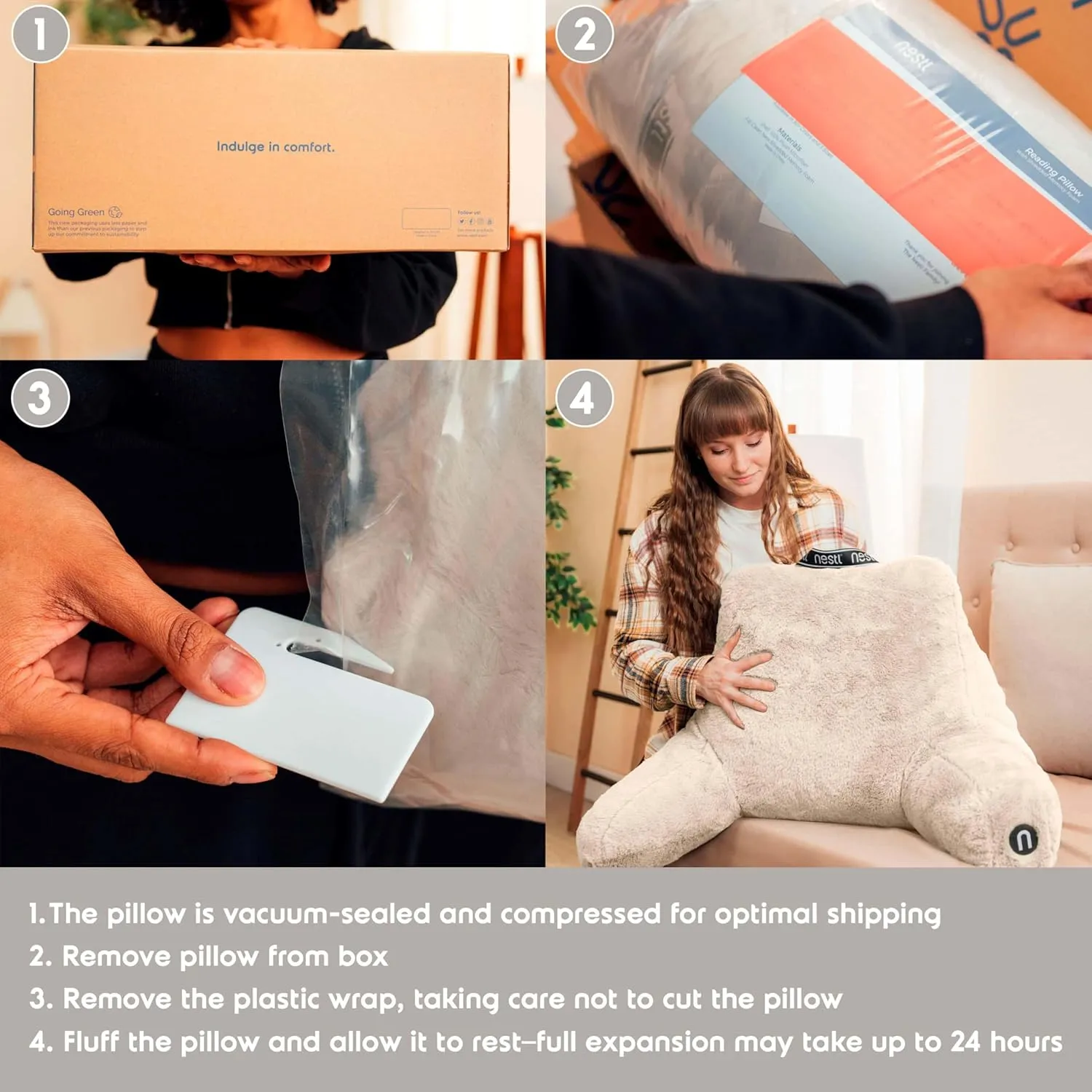 Nestl Fur Reading Pillow with Laptop Lap Desk, Stylish Back Pillow for Sitting Up, Lap Desk with Reading Pillows for Sitting in Bed Adult & Kids, Faux Fur Chair Pillow with Arms - Linen