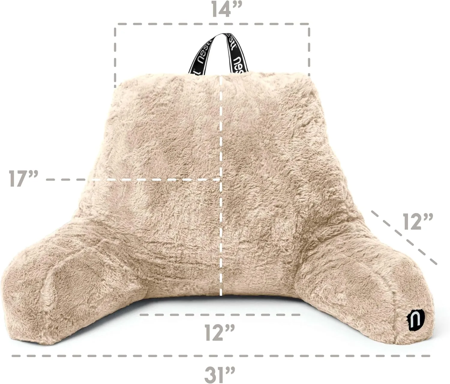 Nestl Fur Reading Pillow with Laptop Lap Desk, Stylish Back Pillow for Sitting Up, Lap Desk with Reading Pillows for Sitting in Bed Adult & Kids, Faux Fur Chair Pillow with Arms - Linen