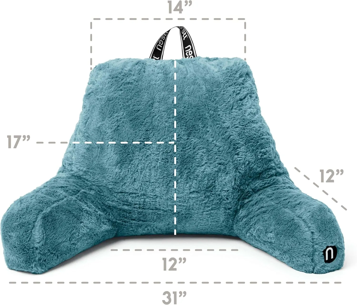 Nestl Fur Reading Pillow with Laptop Lap Desk, Stylish Back Pillow for Sitting Up, Lap Desk with Reading Pillows for Sitting in Bed Adult & Kids, Faux Fur Chair Pillow with Arms - Stone Blue