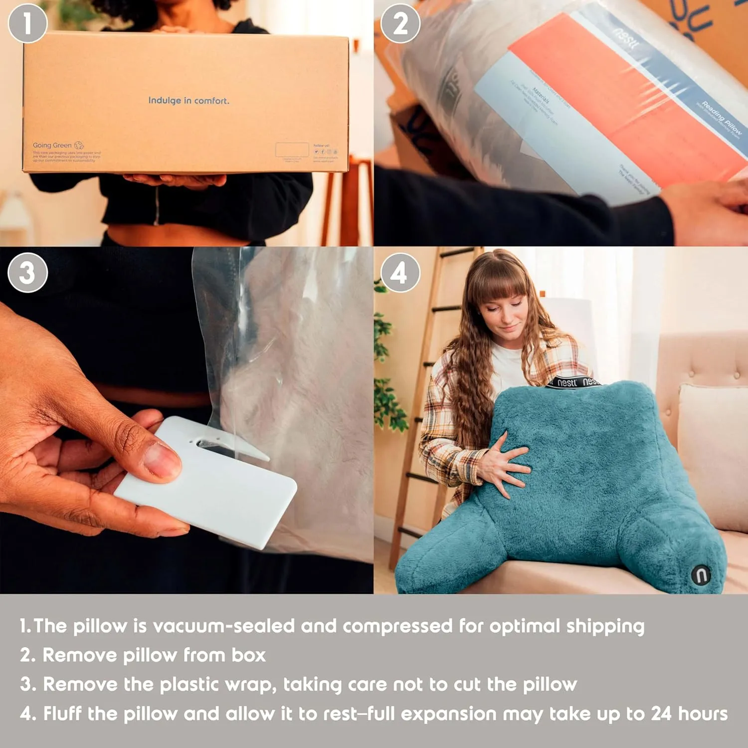 Nestl Fur Reading Pillow with Laptop Lap Desk, Stylish Back Pillow for Sitting Up, Lap Desk with Reading Pillows for Sitting in Bed Adult & Kids, Faux Fur Chair Pillow with Arms - Stone Blue