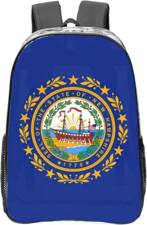 New Hampshire state flag print Stadium Approved Clear Mini Backpack, Transparent PVC Backpack with Work Capacity Clear Bag