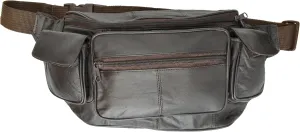New Large Leather Waist Hip Lumbar Fanny Pack Bag with Dual Cell Phone Pocket (Brown)