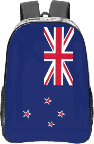 New Zealand Flag print Clear Backpacks for Office Transparent See Through Backpack Clear Bookbag for Adults