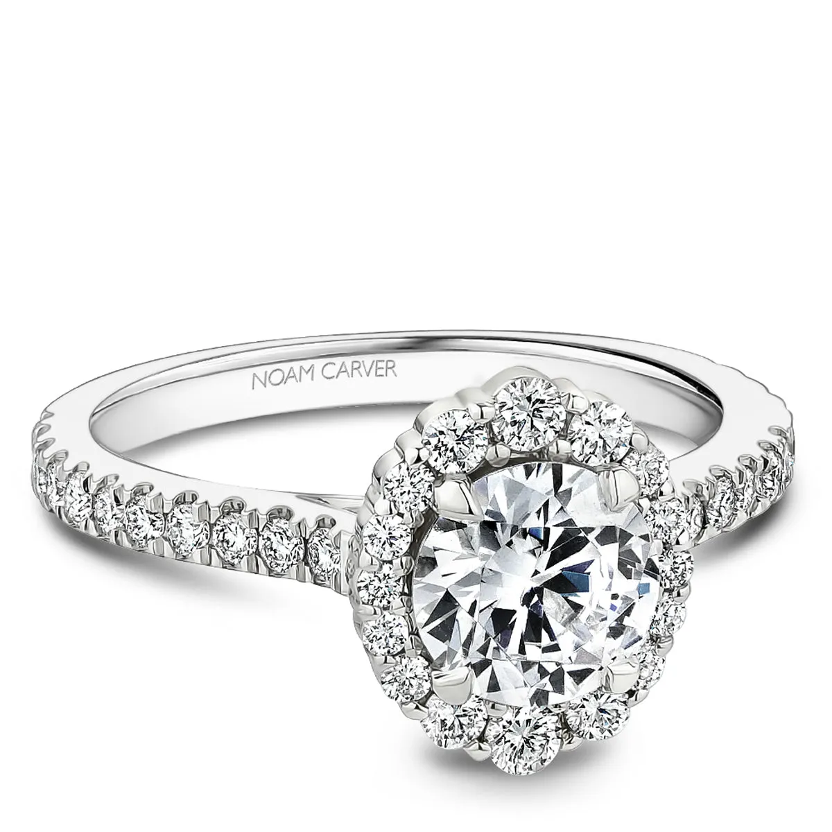 Noam Carver Graduated Halo Diamond Engagement Ring Setting in White Gold