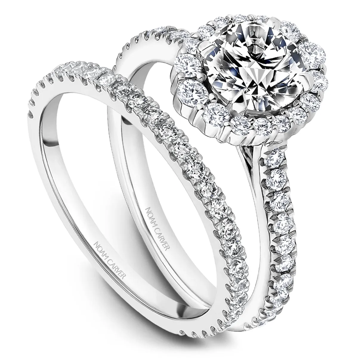 Noam Carver Graduated Halo Diamond Engagement Ring Setting in White Gold
