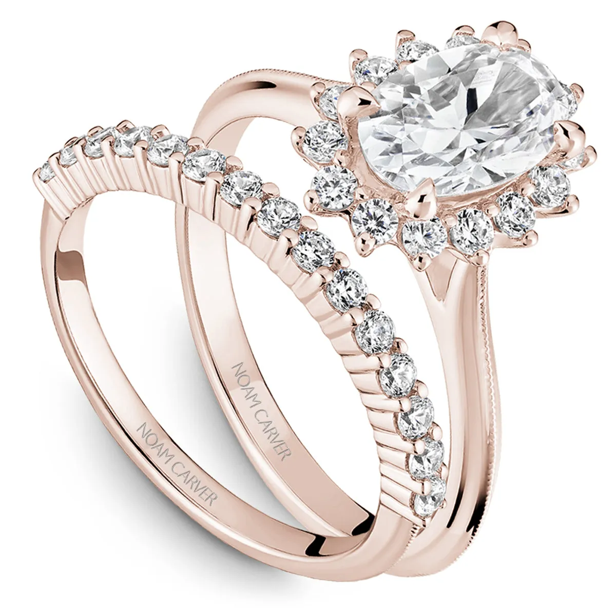 Noam Carver Oval Halo Diamond Engagement Ring Setting in 14K Rose Gold (0.30ctw)
