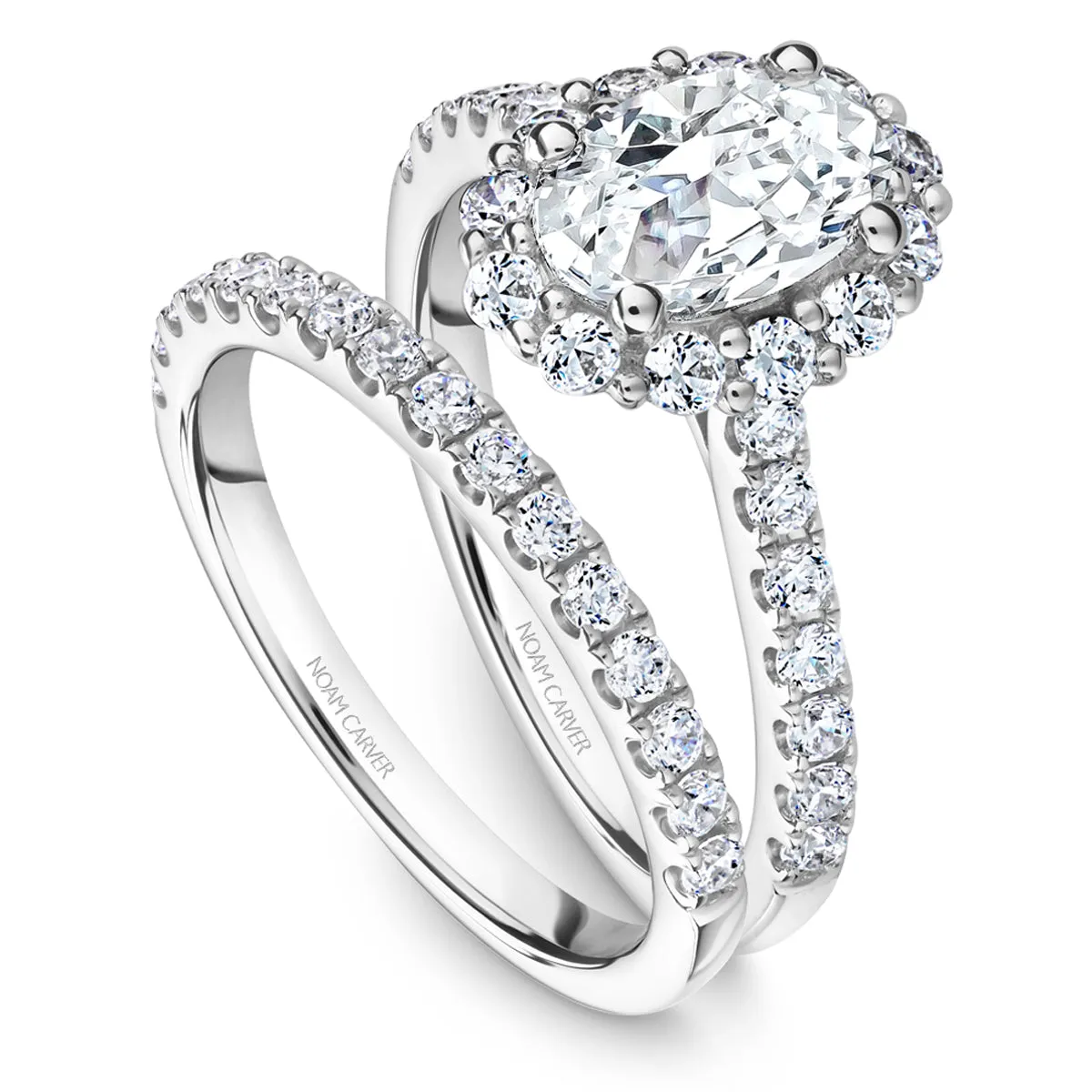 Noam Carver Oval Halo Diamond Engagement Ring Setting in White Gold