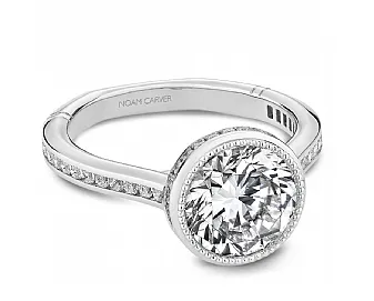 Noam Carver Round Center Halo Diamond Engagement Ring Setting in 14K White Gold (037ctw)