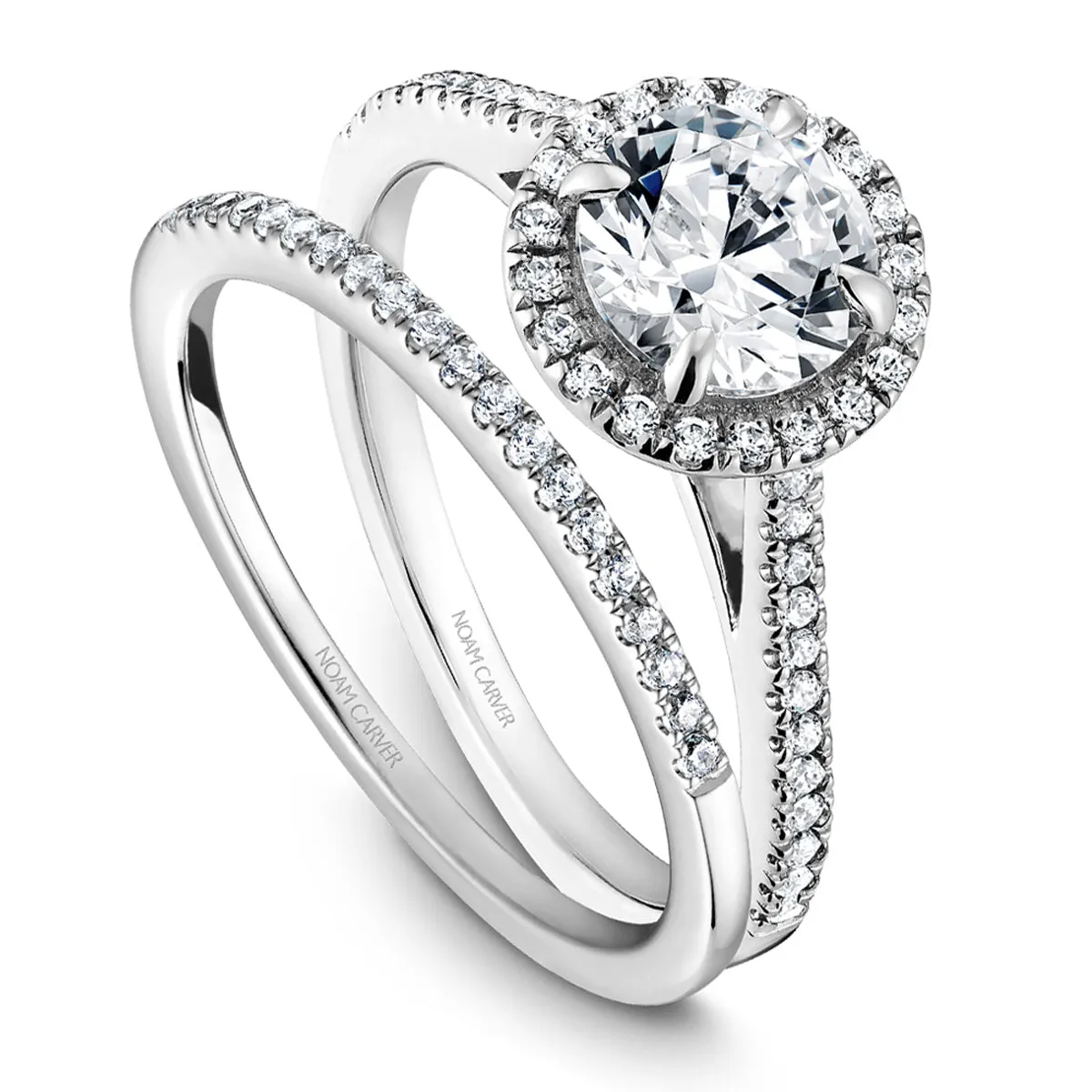 Noam Carver Round Halo Diamond Engagement Ring Setting in White Gold