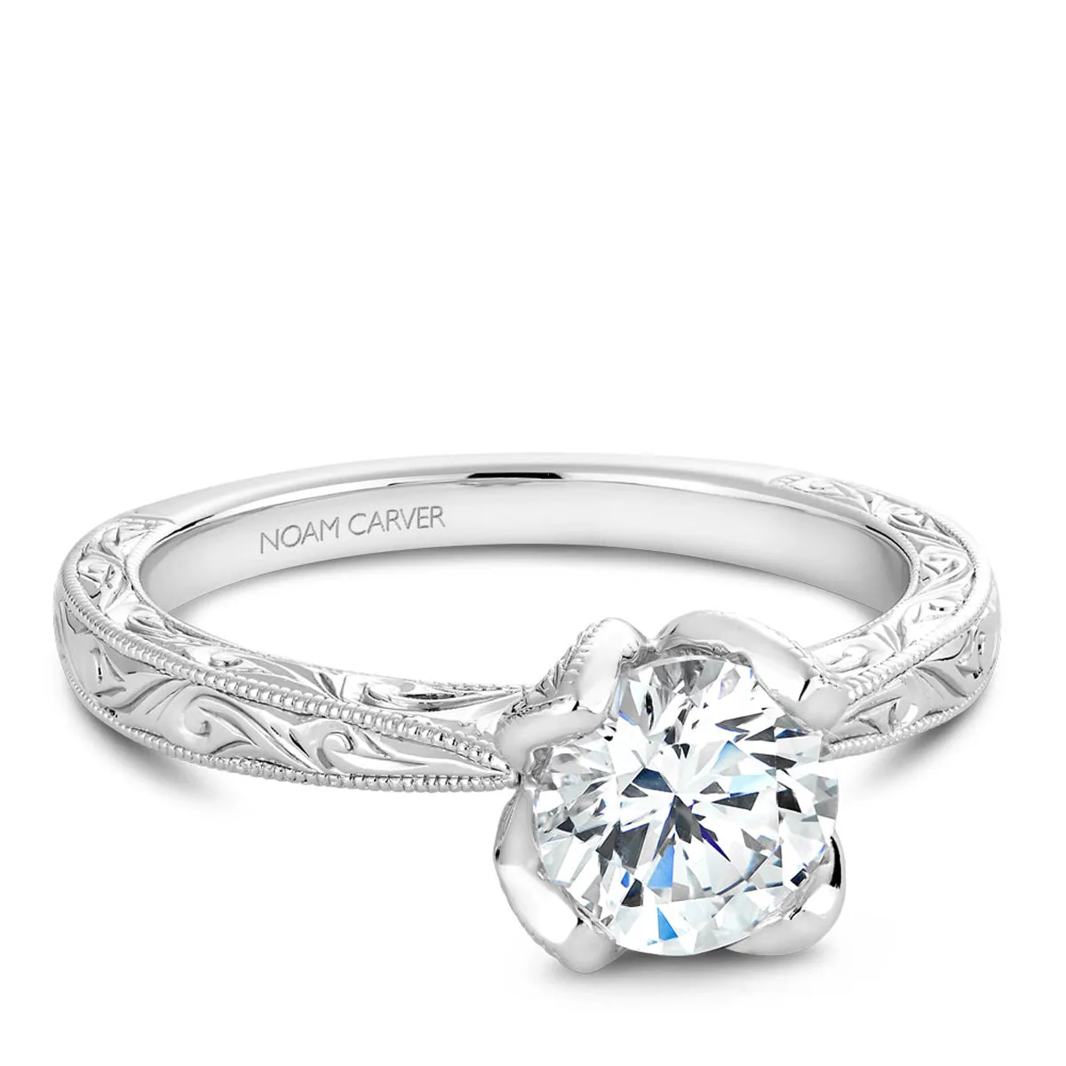 Noam Carver Vintage Solitaire Engagement Ring Setting in White Gold