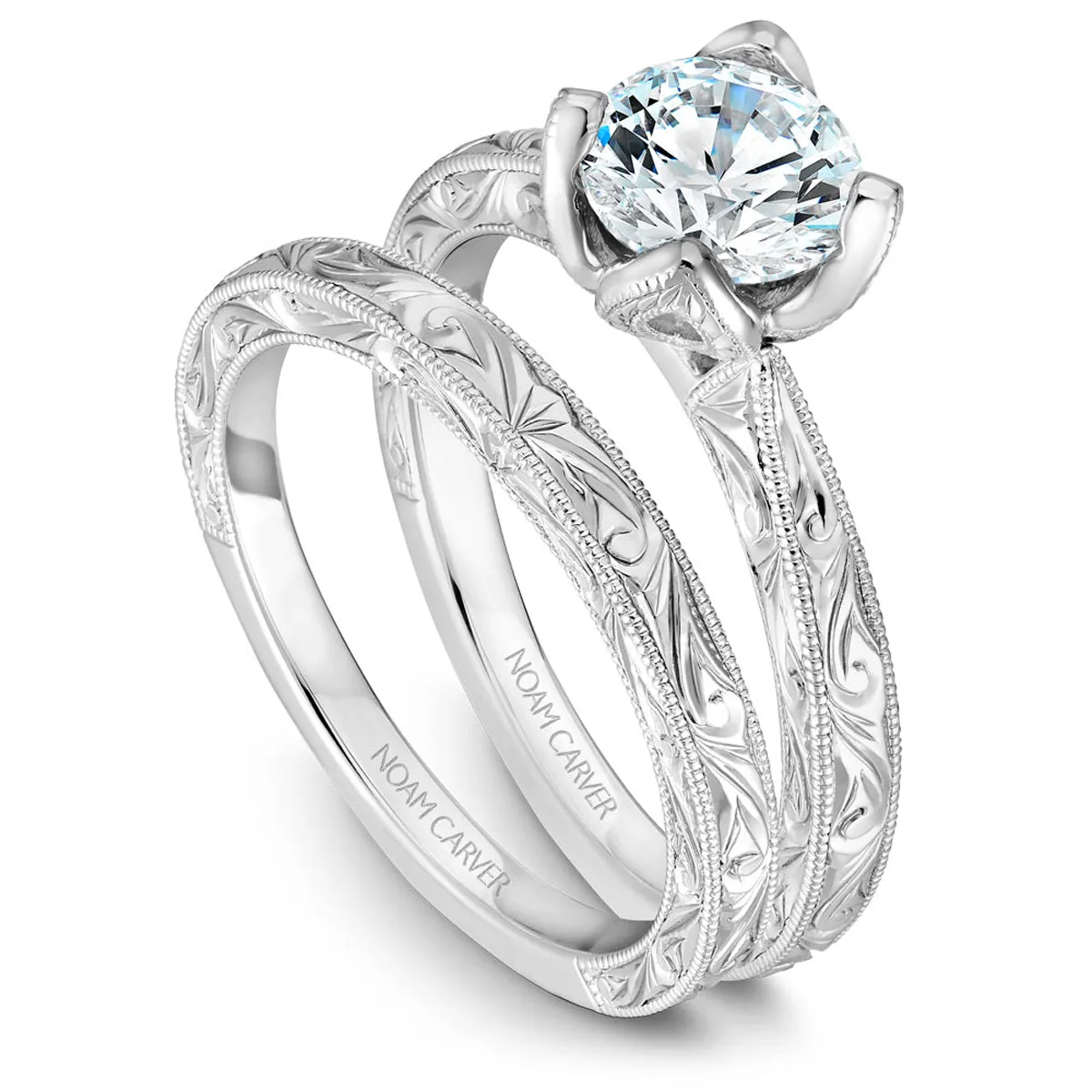 Noam Carver Vintage Solitaire Engagement Ring Setting in White Gold