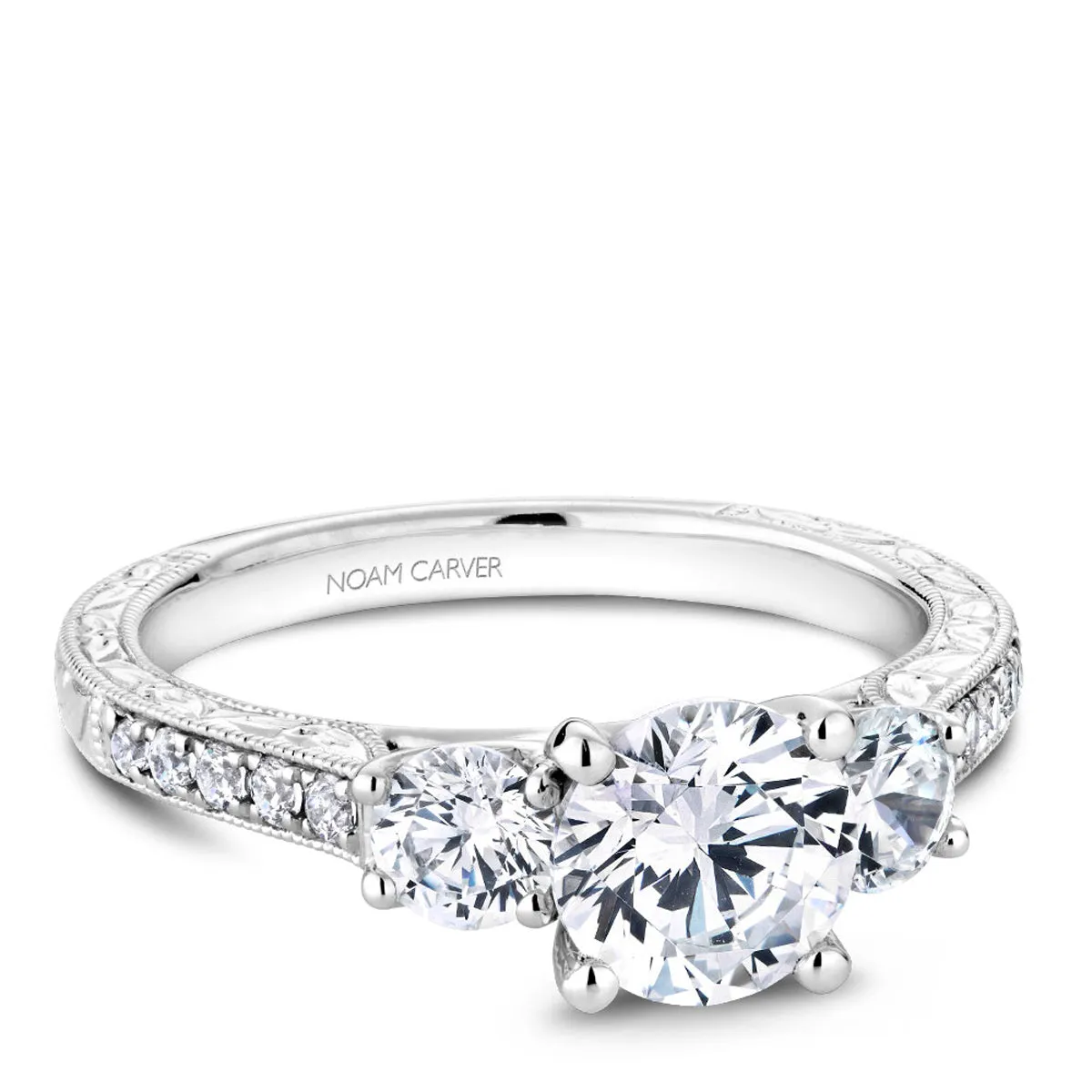 Noam Carver Vintage Three-Stone Diamond Engagement Ring Setting in White Gold
