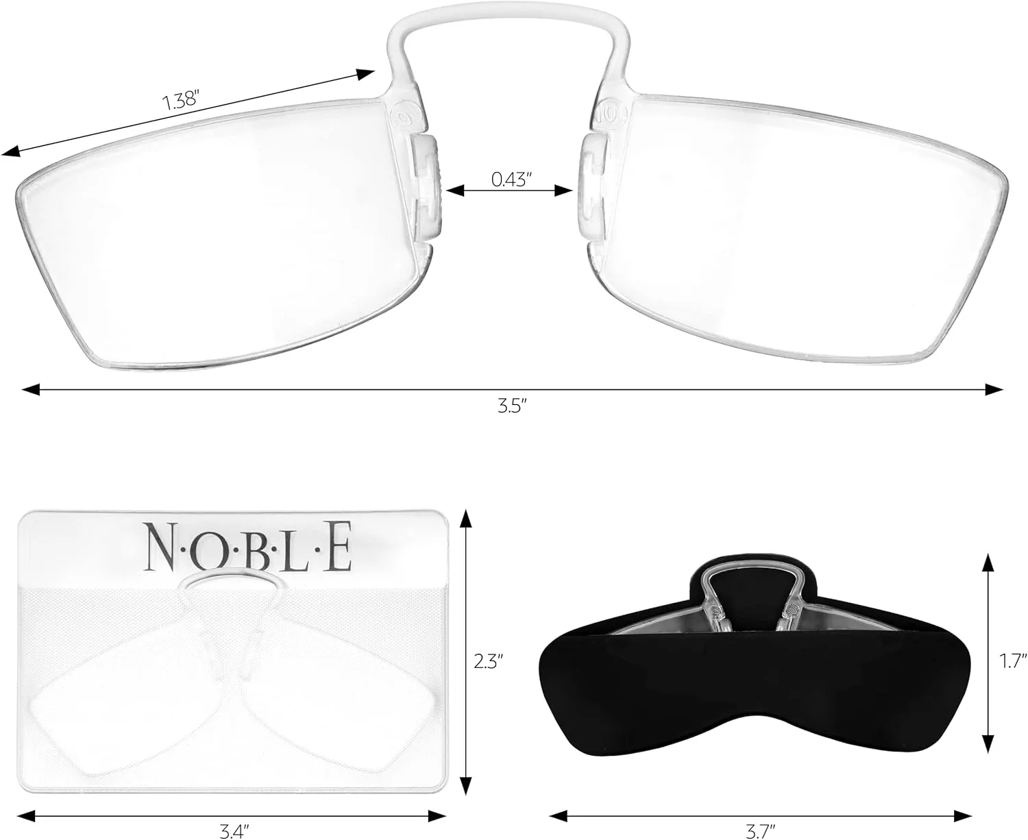 Noble Small Reading Glasses (3 Pack) - Rimless Readers with 3 Wallet Credit Card Holders and 1 Cell Phone Case - Pocket Magnifying Cheaters for Men and Women ( 2.00)
