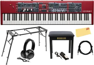 Nord Stage 4 88 Digital Piano Bundle with Adjustable Stand, Bench, Sustain Pedal, Headphones, Instrument Cable, and Austin Bazaar Polishing Cloth
