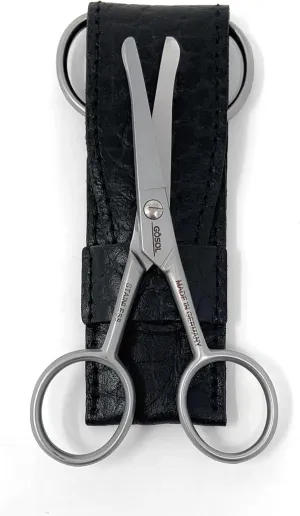 Nose & Ear Scissors - Stainless Steel Rounded Tip Scissors for Eyebrow, Nose Hair, Mustache and Beard - Made in Solingen & Germany by GÖSOL | Packed with Full Grain Leather Case