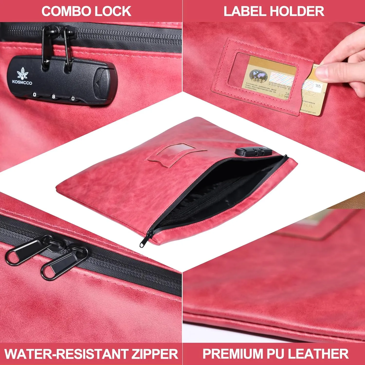 Notary Bag with Lock, 13.6 x 10 Inches Heavy Duty Notary Supply Bag for All Notary Journal, Stamp, Embosser, Ink Pad and Valuables Storage Bag (Ruby Red, L)