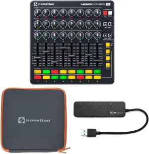 Novation Launch Control XL MIDI USB Ableton Live Controller Bundle with Case and 4 Port USB Hub