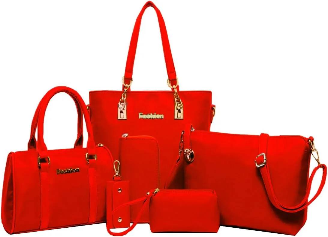 Nylon 6 PCS Women Shoulder Bag Top-Handle Handbag Tote Purse Wallet Key Case Set