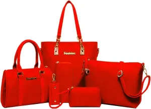 Nylon 6 PCS Women Shoulder Bag Top-Handle Handbag Tote Purse Wallet Key Case Set