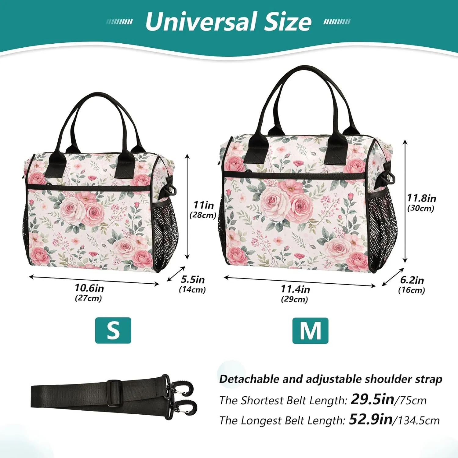 ODAWA Roses Leaves Beige Lunch Cooler Bag with Adjustable Shoulder Strap, Women's Lunch Bag for Work