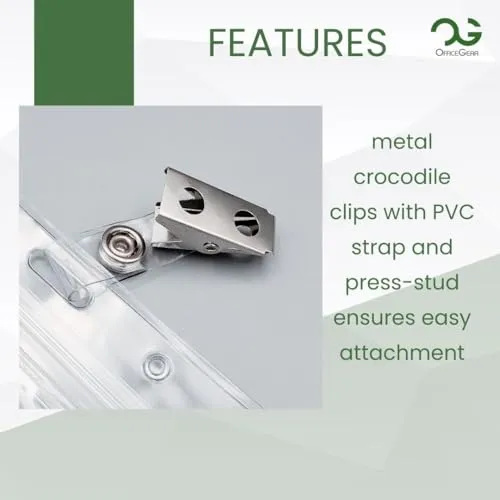 OfficeGear Crocodile Lapel Clips [100 Pack] for Event Badge ID Card, Name Tag Holder - Metal Clip with Loop and Press-Stud