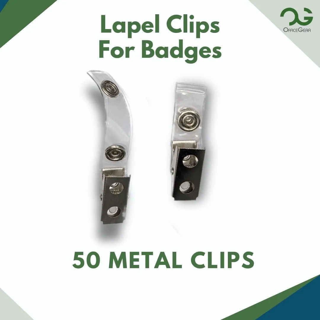 OfficeGear Crocodile Lapel Clips [50 Pack] for Event Badge ID Card, Name Tag Holder - Metal Clip with Loop and Press-Stud