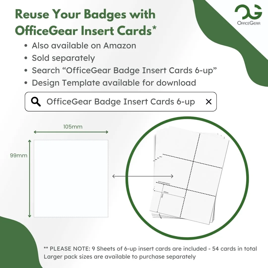 OfficeGear Event Badge Holder [50 Pack] Vertical Hanging Size A6 (4x6 inch 105x150mm) Plus Printable Inserts - Ziplock Vertical Holder for ID Cards, Passports, Delegate, Exhibitor, Visitor Badge