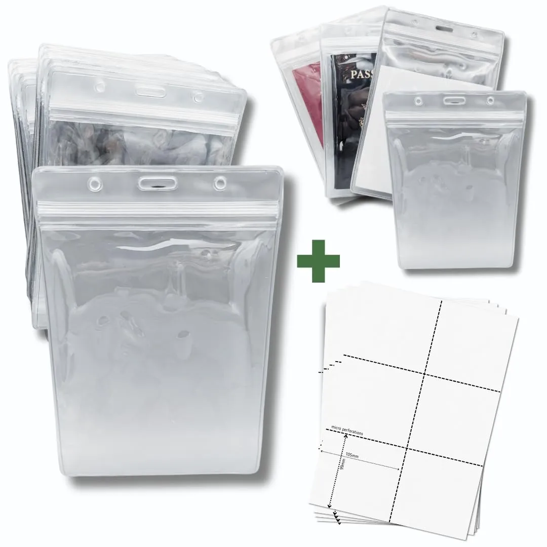OfficeGear Event Badge Holder [50 Pack] Vertical Hanging Size A6 (4x6 inch 105x150mm) Plus Printable Inserts - Ziplock Vertical Holder for ID Cards, Passports, Delegate, Exhibitor, Visitor Badge