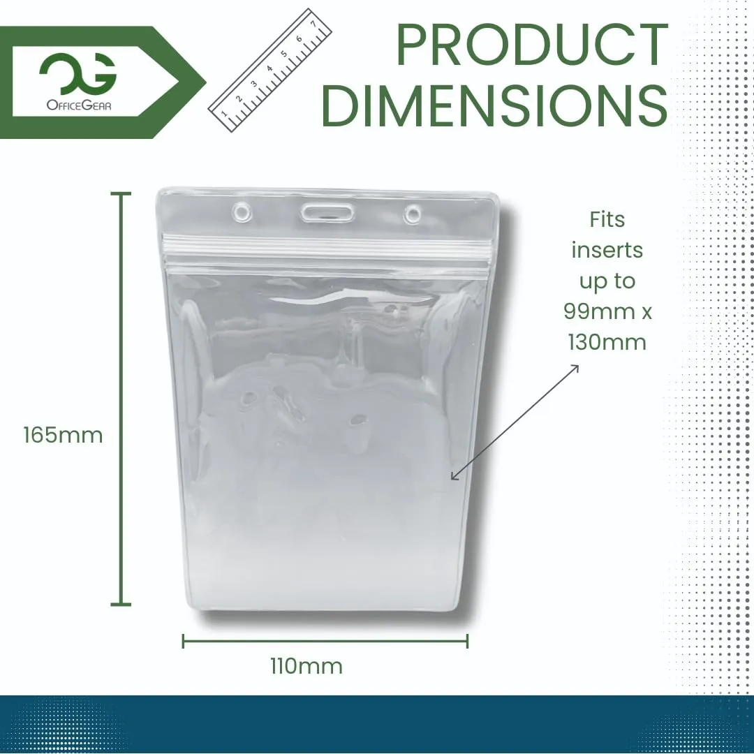 OfficeGear Event Badge Holder [50 Pack] Vertical Hanging Size A6 (4x6 inch 105x150mm) Plus Printable Inserts - Ziplock Vertical Holder for ID Cards, Passports, Delegate, Exhibitor, Visitor Badge