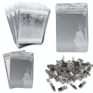 OfficeGear ID Badge Holder [100 Pack] Vertical Hanging Size A7 (3x4 inch 74x105mm) Plus 100x Lapel Clips - Ziplock Closure for ID Cards Licences Delegate Exhibitor Visitor Badges