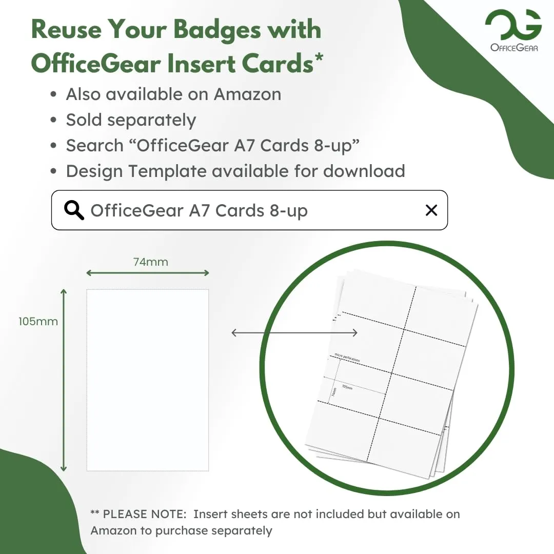OfficeGear ID Badge Holder [100 Pack] Vertical Hanging Size A7 (3x4 inch 74x105mm) Plus 100x Lapel Clips - Ziplock Closure for ID Cards Licences Delegate Exhibitor Visitor Badges