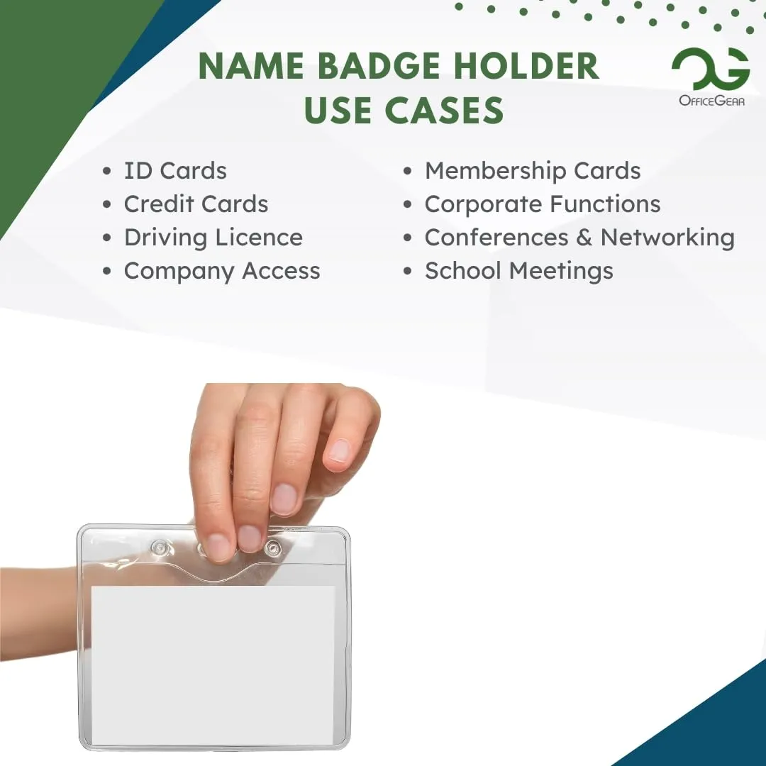 OfficeGear ID Badge Holder [50 Pack] Horizontal Hanging Size A7 (4x3 inch 150x74mm) Plus Printable Inserts - Ziplock Horizontal Holder for ID Cards, Licences, Delegate, Exhibitor, Visitor Badge