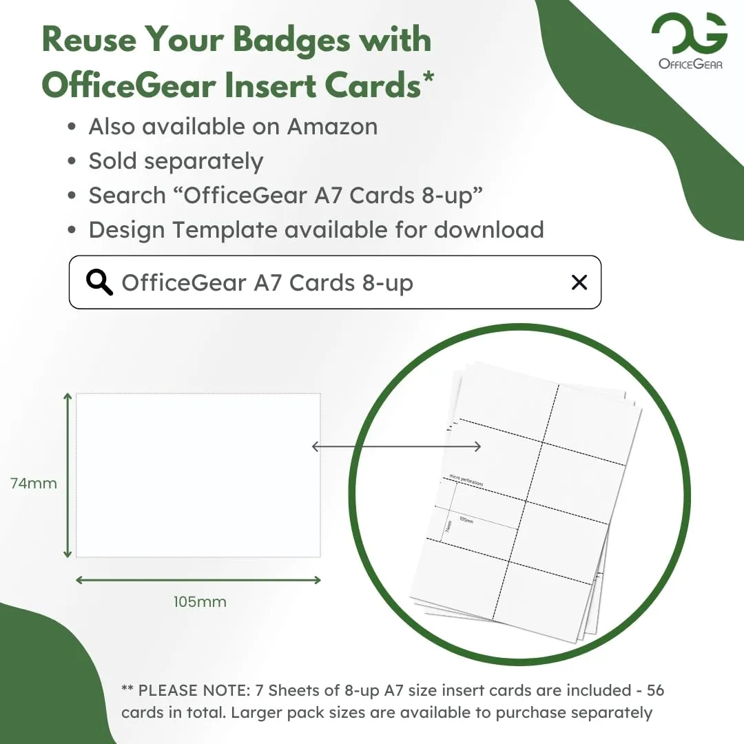 OfficeGear ID Badge Holder [50 Pack] Horizontal Hanging Size A7 (4x3 inch 150x74mm) Plus Printable Inserts - Ziplock Horizontal Holder for ID Cards, Licences, Delegate, Exhibitor, Visitor Badge