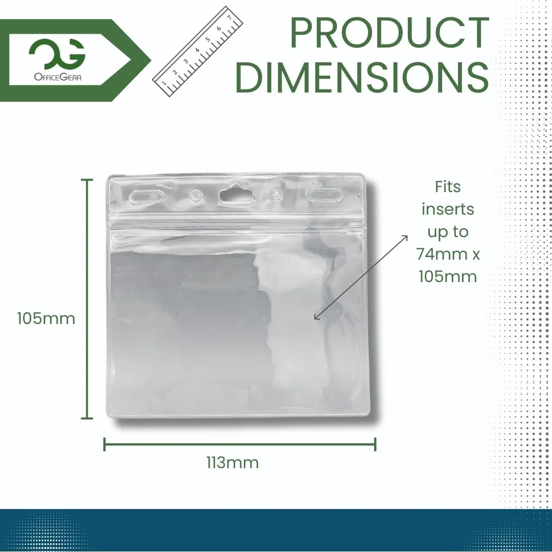 OfficeGear ID Badge Holder [50 Pack] Horizontal Hanging Size A7 (4x3 inch 150x74mm) Plus Printable Inserts - Ziplock Horizontal Holder for ID Cards, Licences, Delegate, Exhibitor, Visitor Badge