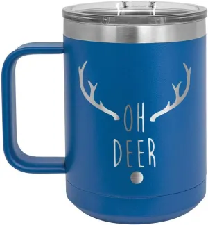 OH DEER Blue 15 oz Coffee Cup w/Slide Top Lid | Insulated Travel Coffee Mug | Birthday Or Christmas Gift Ideas From Women or Men | Compare To Yeti Rambler | ONLYGIFTS.COM