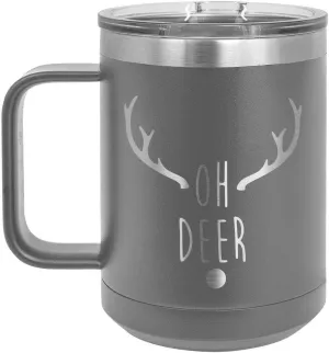 OH DEER Gray 15 oz Coffee Cup w/Slide Top Lid | Insulated Travel Coffee Mug | Birthday Or Christmas Gift Ideas From Women or Men | Compare To Yeti Rambler | ONLYGIFTS.COM