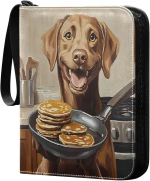 Oil Painting Dog Holding Pan Cards Binder 4 Pocket Fits 400 Cards with 50 Removable Sleevesves, Trading Card Collector Zipper Album Holder Portable Card Games Display Storage Cases