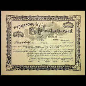 Oklahoma City Building & Loan Association Stock Certificate from 1923
