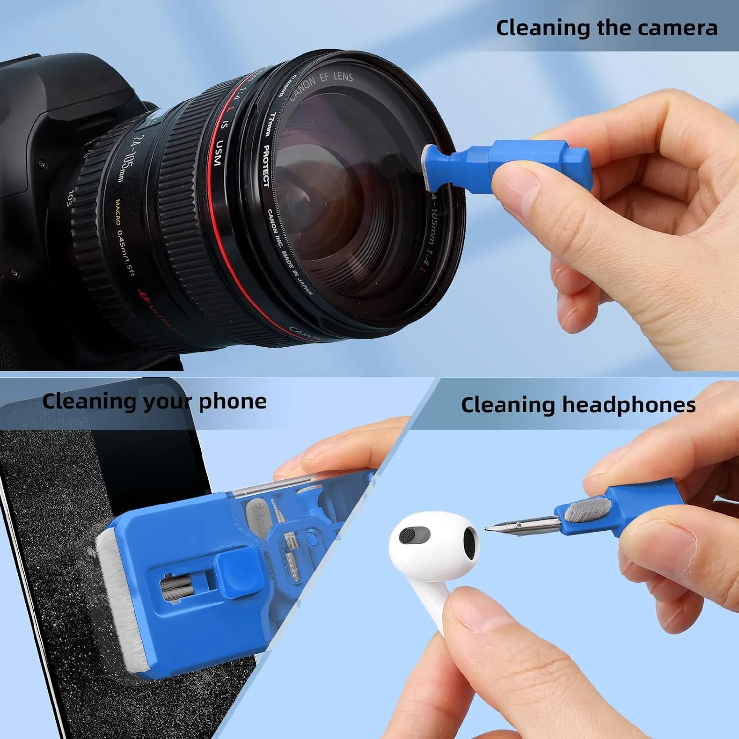 Ordilend Keyboard Cleaning Kit Laptop Cleaner, All-in-One Computer Cleaning Brush Tool, Multi-Function PC Accessories Electronic Cleaner for iPad iPhone Pro Earbuds Camera Monitor with Patent, SkyBlue