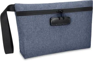 ORIA Money Bag with Lock, Cash Bag with Zipper, Waterproof Bank Deposit Bags, Portable Document Bag for Cash, Cellphone, Keys, Credit Cards, Dark Blue